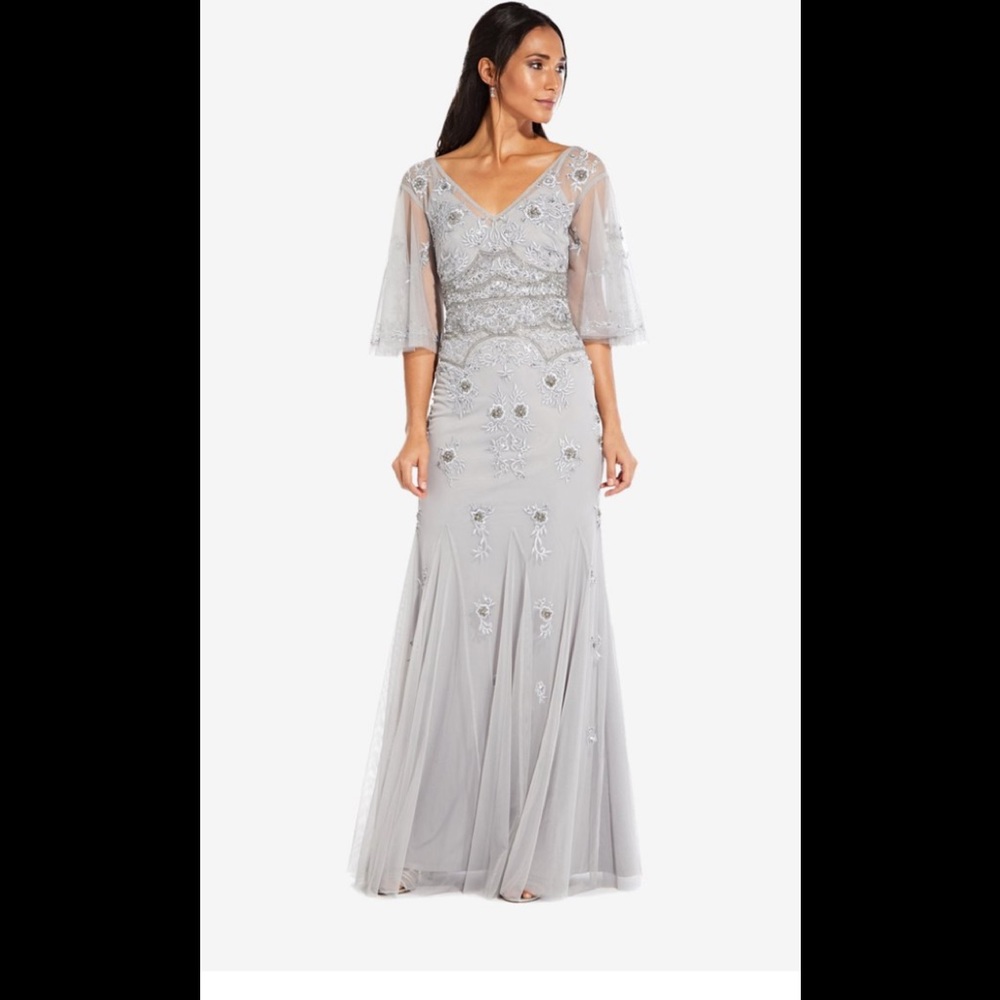 Adrianna Papell Beaded gown with flutter sleeves